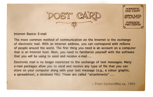 vintage postcard with email instructions from 1995
