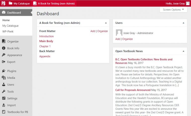 Pressbooks Guide: The Dashboard – BCcampus