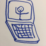 drawing of stick man on laptop