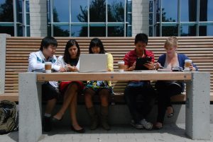 Students at long table