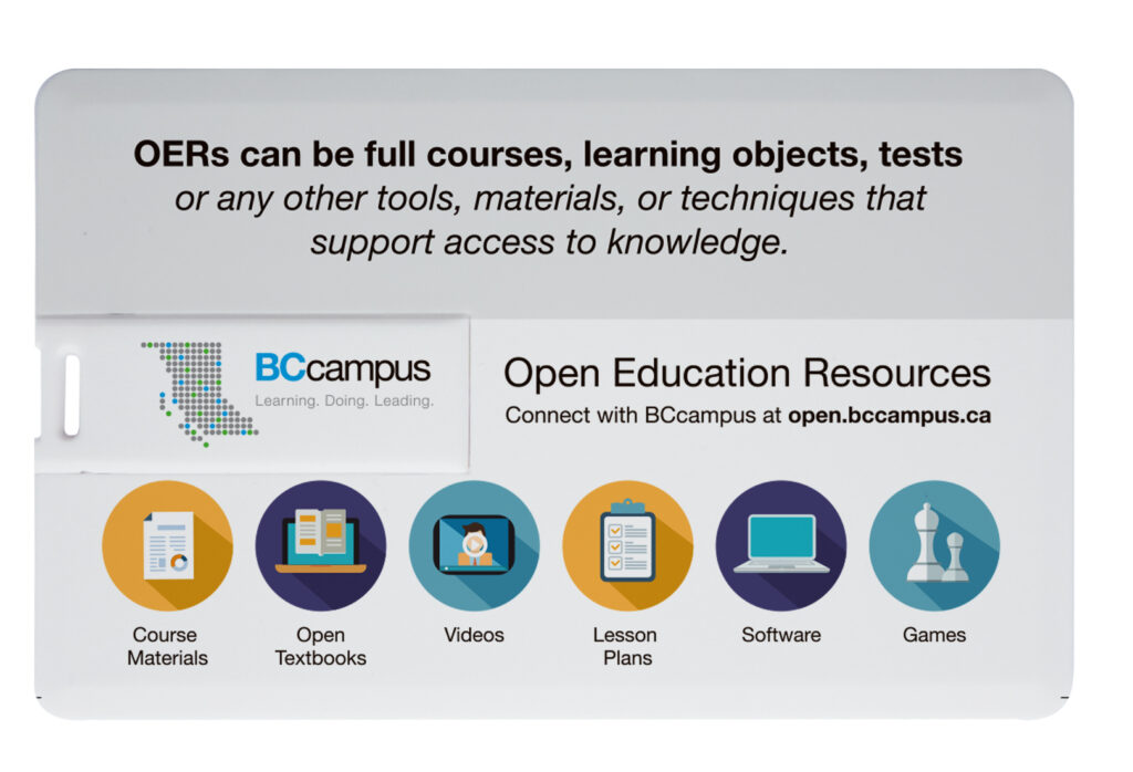 Up close image of front of  open educations usb business card with symbols