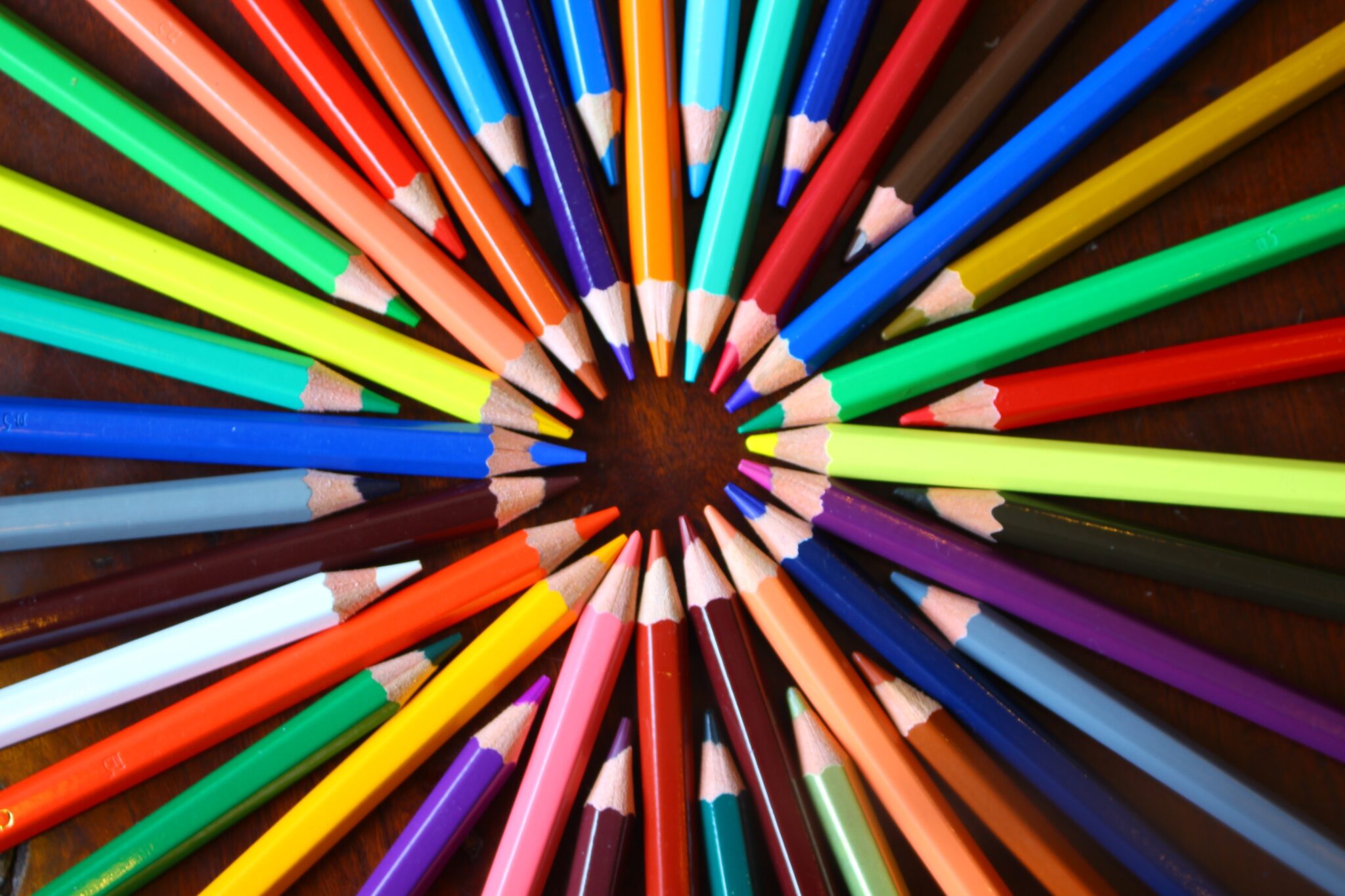 A colourful display of pencil crayons