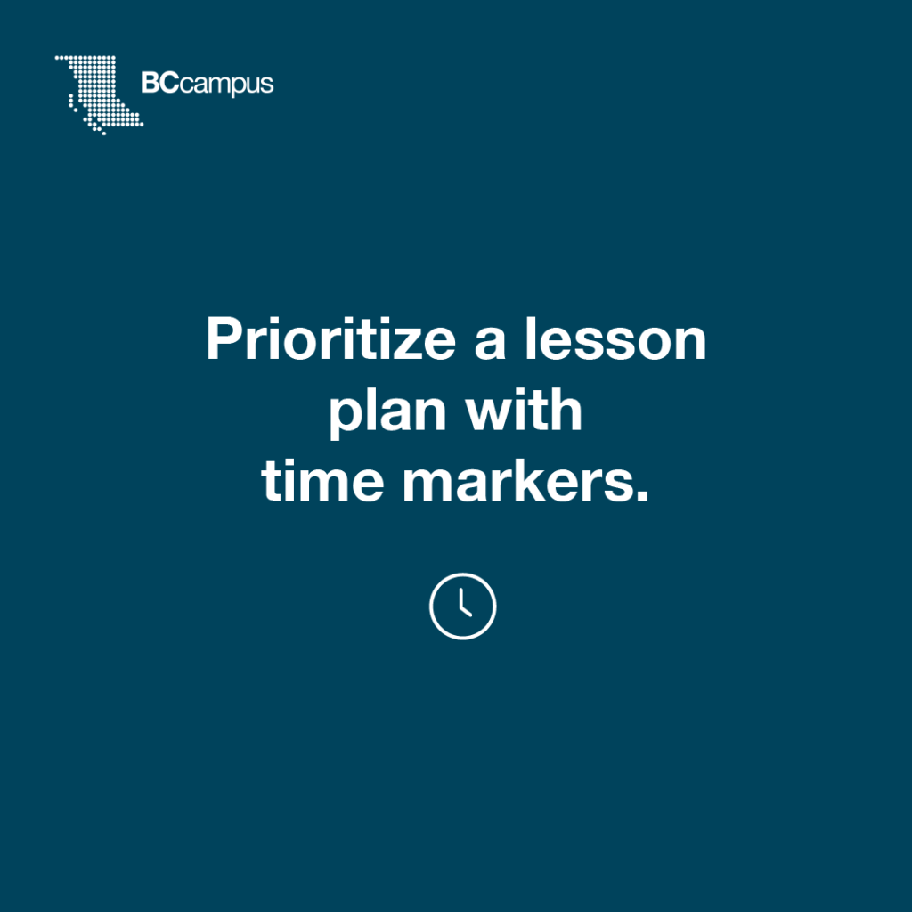 Prioritize a lesson plan with time markers