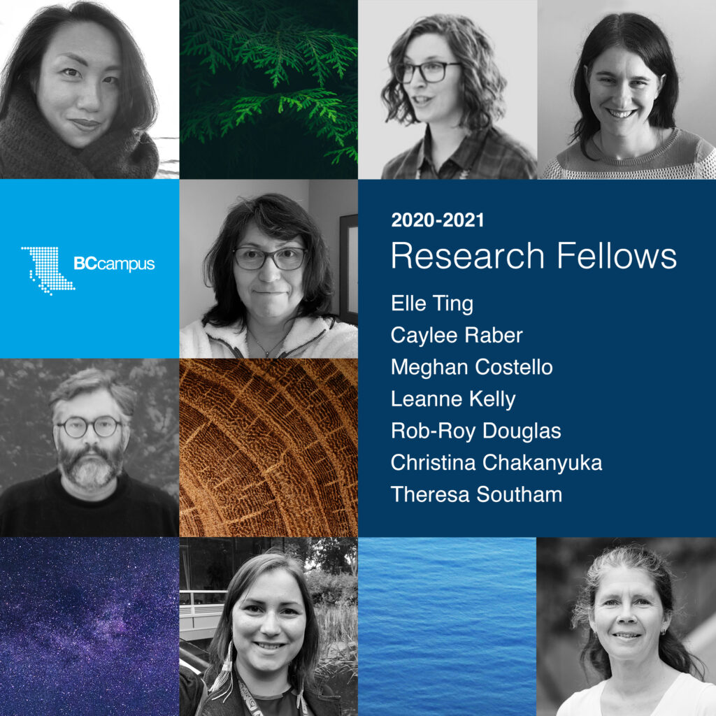 A grid of headshots of the 2020-2021 Research Fellows mixed with images of nature. 
The fellows are listed:
 Elle Ting; Caylee Raber; Meghan Costello; Leanne Kelly; Rob-Roy Douglas; Christina Chakanyuka; Theresa Southam