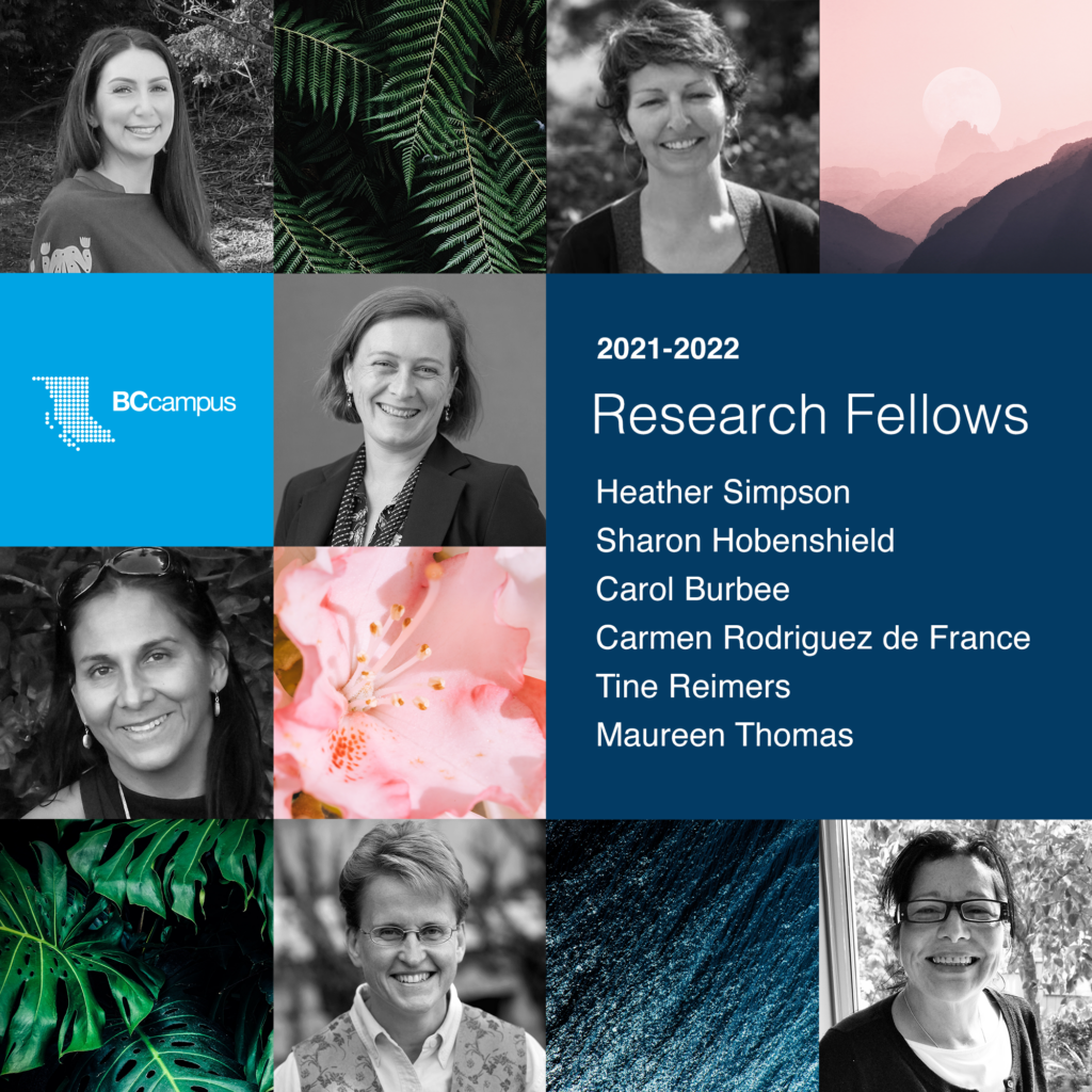 Black and white images of the research fellows in a grid style graphic with images of nature and a list of names in the other boxes.