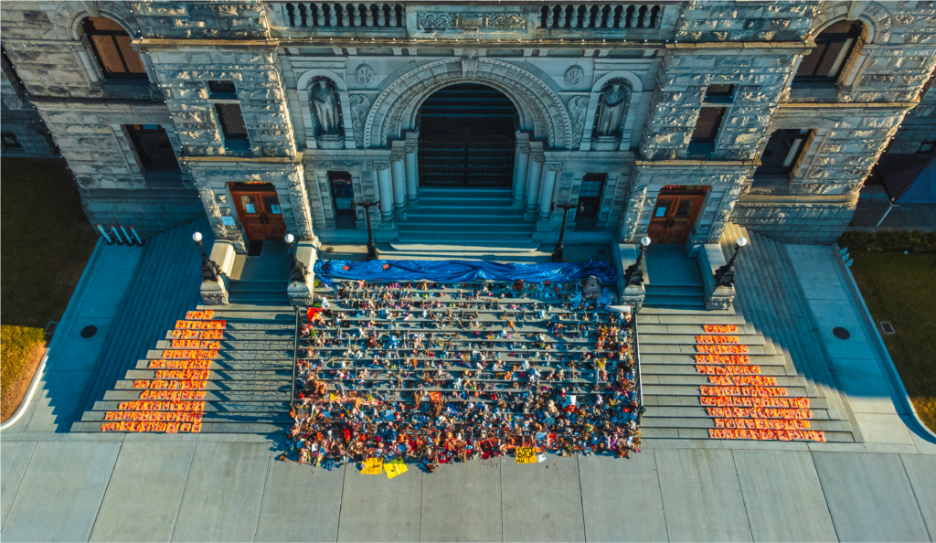 A memorial display for the victims of residential schools at the steps of the British Columbia Legislature in Victoria, B.C. 