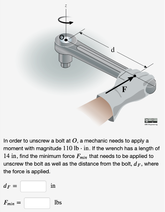 Example of a mechanic problem that features a graphical rendering of a bolt and wrench.