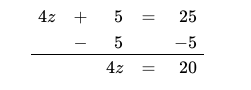 under the line we now see 4z=20