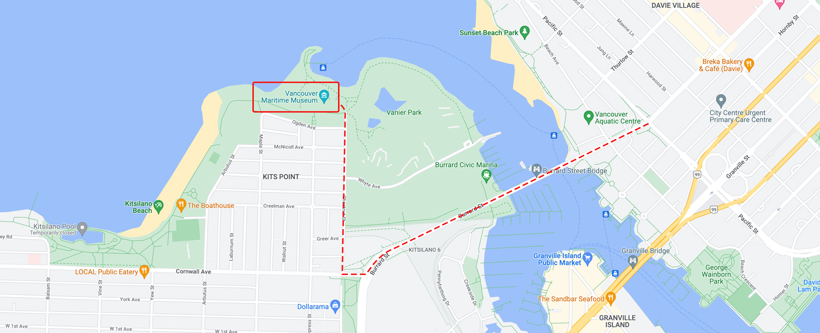 Vancouver Maritime Museum map directions.