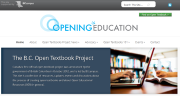 Screen capture of the homepage of the first instance of the open textbook repository