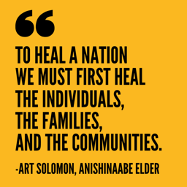 A yellow background with black text stating that" To heal a nation, we must first heal the individuals, the families, and the communities."